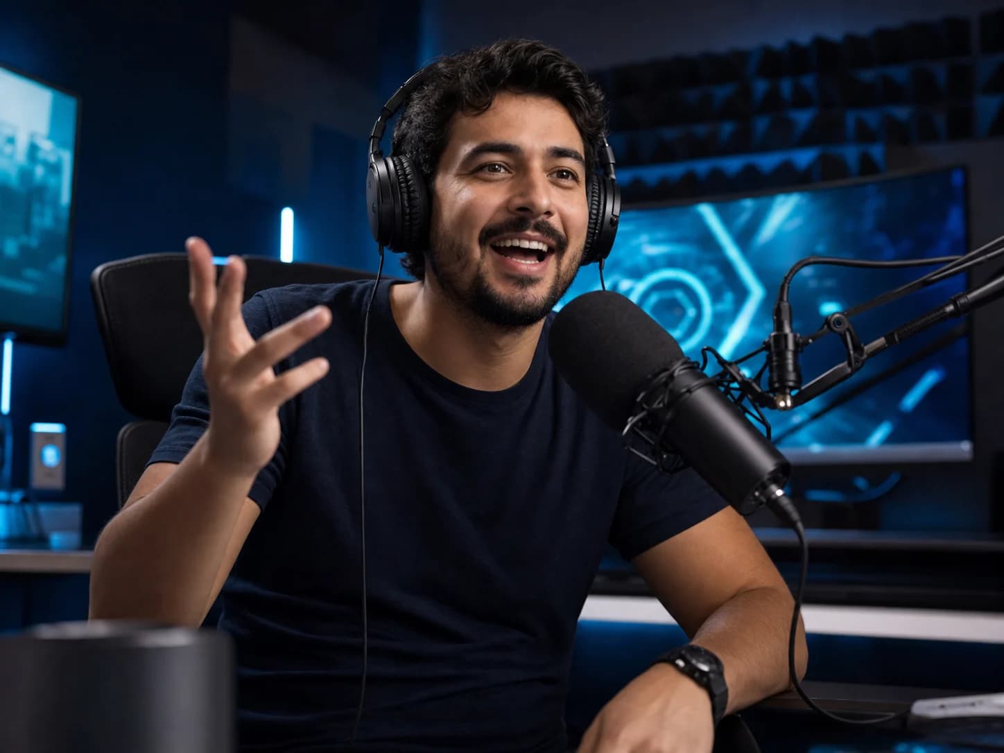 Creator de tecnologia conduzindo uma live